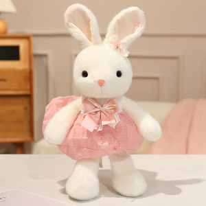 Jouets en peluche lapin personnalisés avec logo, nœud papillon, robe rose, <span class=keywords><strong>petit</strong></span> lapin blanc, poupées en peluche, oreillers décoratifs, cadeaux pour la fête des enfants - Product Image 6