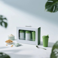 Botellas cortas de cuidado de la salud en polvo personalizadas, caja contenedora de tarros, suplementos de bebidas, embalaje de alimentos, diseño moderno Premium