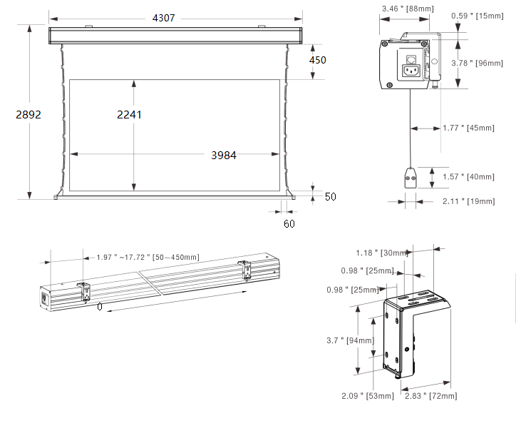 180 inch/16:9 black housing