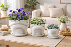 Vaso per Piante in Ceramica con Motivo a Contrasto di Colore, Piccolo Vaso per <span class=keywords><strong>Succulente</strong></span> con Vassoio - Product Image 2