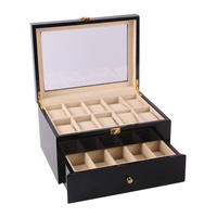 Boîte à montres en bois MDF de haute qualité, grande capacité (20 emplacements), avec doublure en velours résistante à l'eau, double couche de rangement pour montres homme et femme