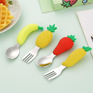 Custom Silicone 304 Stainless Steel <strong>Children's</strong> <strong>Cutlery</strong>, Fruit Pattern Spoon and Fork Set, Baby Feeding Spoon - Product Image 3