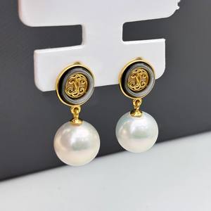 DIY <b>Pearl</b> Accessories S925 <b>Silver</b> Empty Stand with 9-13mm Round Beads 22373DIY Black Fashion <b>Earrings</b> - Product Image 2