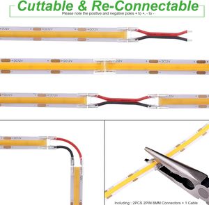 COB 10m Roll 24V 320 Leds 8mm Ancho Multi Colores Blanco Set <span class=keywords><strong>Kit</strong></span> Cortable Flexible COB LED Strip Light - Product Image 2