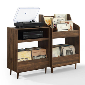Compact Vinyl <b>Record</b> Storage Cabinet Flip-Through Display Player <b>Stand</b> Small Apartment Walnut Reversible Design - Product Image 1