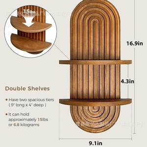 Wooden <b>Wall</b> <b>Mounted</b> <b>Shelf</b> Oval 2 Tier Floating <b>Shelf</b> For Living Room Decor - Product Image 5