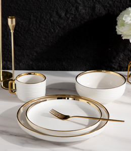 Juego de vajilla de cerámica blanca con borde dorado, vajilla de lujo personalizada al por mayor para hoteles, restaurantes, bodas, caja de regalo, supermercado - Product Image 3