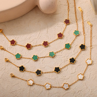 Caliente Acero inoxidable 18K chapado en oro cuatro hojas collar Stud pendientes flor cinco trébol pulsera conjuntos de joyería de moda para mujeres
