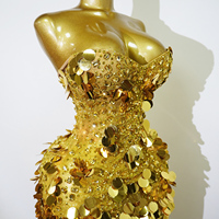 Disco Mini-Kleid mit Spiegelpailletten, Kristallbesetztes Trägerloses Showgirl Festival Bühnenkostüm Metallisches Partykleid für Damen