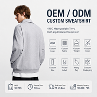 Sweat-shirt demi-zip épais 445 GSM, col montant, style designer, coupe ample, vintage américain, pour homme, marque privée, pull, approvisionnement