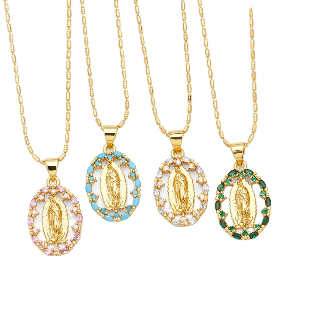 ASJEWELRY Cubic Zirconia Virgin Mary Necklaces Amulet Jewelry 18k Gold Plated Guadalupe Necklaces for Women 2312 nkeb847
