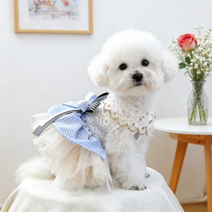 Ropa para Perros y Gatos, Falda de Tul con Estampado de Cuadros, Vestido Blanco para las Cuatro Estaciones, Traje de Poliéster - Product Image 3