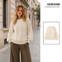 Pull-over épais à col rond et manches longues crème pour femme, vêtements de créateur, collection hiver, vente en gros