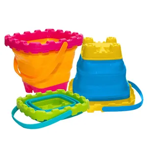 2.7L Summer Water Sand Castle Folding Plastic Silicone Beach Bucket Toy For Kids