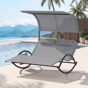 Chaise suspendue d'extérieur pour 2 personnes, chaise longue à bascule avec auvent, chaise longue résistante aux intempéries pour patio, jardin, bord de piscine - Product Image 2