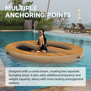 Plateforme flottante <span class=keywords><strong>gonflable</strong></span> OEM 10'x8' en PVC Drop Stitch 1,2 mm effet bois avec 4 anneaux en D, transat aquatique certifié CE EN ISO, personnalisable - Product Image 6