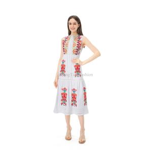Vestido Blanco de Moda para Mujer, sin Mangas, con Cuello Redondo, Estampado Floral Personalizado del Fabricante, Ropa al por Mayor - Product Image 2