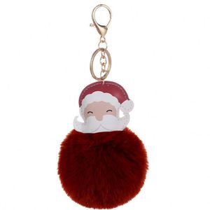 Mode <span class=keywords><strong>pom</strong></span> <span class=keywords><strong>pom</strong></span> mignon lapin gonflé en peluche pelucheux boule de fourrure père noël porte-clés pompons boule de fourrure porte-clés de noël pour les filles charme - Product Image 5