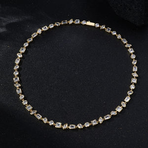 ヒップホップ女性ジュエリーアイシングアウトゴールドメッキラウンドハートスクエアカットCZリンクチェーンマルチシェイプダイヤモンドベゼルテニスネックレス - Product Image 4