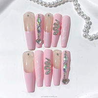 Ongles artificiels en acrylique de haute qualité, faits à la main, longs, style français, couvrants, roses, à presser