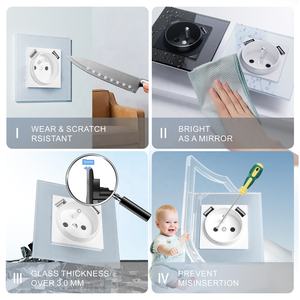 مأخذ حائط قابس حائط قابس 2P + T من النوع الفرنسي القياسي الأوروبي باللون الأبيض والأسود باللون الذهبي من النوع المزدوج-منافذ شحن USB - Product Image 2