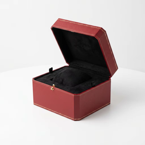 Boîte à montre en cuir grainé rouge octogonal avec livret assorti, étui de rangement pour une seule montre - Product Image 2
