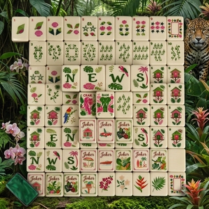 Jeu de Mahjong Américain Thème Forêt <span class=keywords><strong>Tropicale</strong></span> avec Tuiles Colorées <span class=keywords><strong>Jungle</strong></span>, Design Inspiré de la Nature pour Soirée de Jeu en Famille - Product Image 1