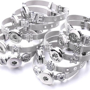 18mm 바닥 스냅 팔찌 수제 조정 가능한 금속 라인 석 스페이서 페르시 DIY 스냅 버튼 스테인레스 스틸 팔찌 - Product Image 6