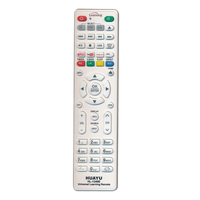 HUAYU HL-1340E Hot Selling ABS Universal IR Learning Tv Remote Control for Smart LCD LED Tvs