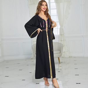 SIPO ชุดเดรสมุสลิม Abaya ผู้หญิง Dubai,ชุดเดรสสีดำเย็บด้วยมือชุดเดรสพลอยเทียมทรงเอไลน์ใหม่ปี2022 - Product Image 4