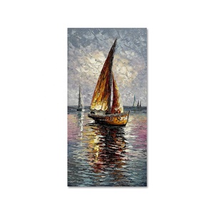 Barca a vela 100% dipinto a mano pittura a <span class=keywords><strong>olio</strong></span> moderna astratta verticale wall art <span class=keywords><strong>mare</strong></span> barca a vela arte acrilica soggiorno decorazione della casa - Product Image 2