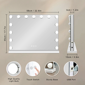 80x60cm LED Hollywood <strong>Vanity</strong> <strong>Mirror</strong> <strong>with</strong> 18 Dimmable Bulbs, USB Charging Port, Desktop Makeup <strong>Mirror</strong> for Salon Wholesale - Product Image 5