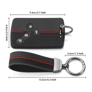 Étui de protection en silicone pour clé de voiture et porte-clés, compatible <span class=keywords><strong>Renault</strong></span> Kadjar <span class=keywords><strong>Captur</strong></span> Clio Megane 2 3 4 RS Koleos Logan Scenic Duster, avec compartiment pour <span class=keywords><strong>carte</strong></span> - Product Image 6