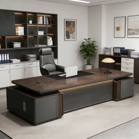 LBZ-156X Chaise de bureau de direction combinée, bureau laqué haut de gamme de luxe léger, en forme de L avec cloison, style moderne et épuré, pour PDG