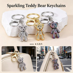 Sparkling <b>Bear</b> Keychain Rhinestone Decorated 3D Metal Carabiner Keyring <b>Cute</b> Gift Accessory - Product Image 2