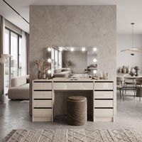Ensemble de coiffeuse moderne et durable pour chambre et salon, avec éclairage LED intégré, tiroirs de rangement et tabouret ottoman en MDF