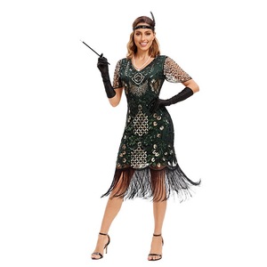 1920s Gatsby V-Neck Evening Dress With <b>Sequined</b> Tassels Short Sleeves Vintage Sheath Style For Party Prom - Product Image 5