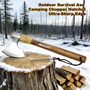 热销工业求生野营斧头战术战斧碳钢刀片木柄户外徒步狩猎用 - Product Image 1