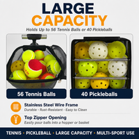 Ramasseur de balles de tennis avec capacité de 56 balles, en acier inoxydable, pour la collecte sur les terrains de tennis et de pickleball
