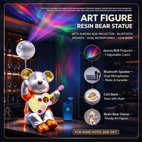 Statue d'art en résine d'ours avec projecteur d'aurore et haut-parleur Bluetooth pour la maison, l'hôtel, le bar, ou comme cadeau