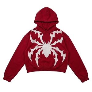 Felpa con Cappuccio Corta Streetwear con Stampa Ragno Y2K Goth Oversize con Spalle Cadenti, Pullover Casual Unisex - Product Image 2