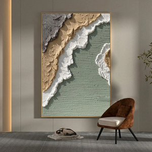 Décoration d'intérieur, toile faite à la main, peinture abstraite moderne Wabi Sabi, paysage marin, art mural texturé 3D - Product Image 5