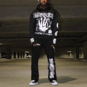 Ensemble sweat-shirt et pantalon streetwear en coton molletonné, imprimé vintage, coupe classique, délavé à l'acide, doublé, anti-plis, personnalisé - Product Image 1