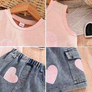 Ensemble <span class=keywords><strong>jupe</strong></span> en <span class=keywords><strong>jean</strong></span> pour petites filles, ensemble décontracté pour enfants avec un joli débardeur, tenue d'été pour bébé avec <span class=keywords><strong>jupe</strong></span> en <span class=keywords><strong>jean</strong></span> pour petites filles - Product Image 2