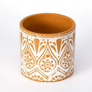 Керамическая банка для свечей ручной работы премиум-класса с цветочным узором, оранжевая винтажная декоративная керамика, элегантная глиняная банка для свечей, контейнер