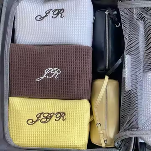 <span class=keywords><strong>Borsa</strong></span> Cosmetica Personalizzata in Cotone Waffle Ricamato per Donne, Organizer da Viaggio per Articoli da Toeletta - Product Image 6