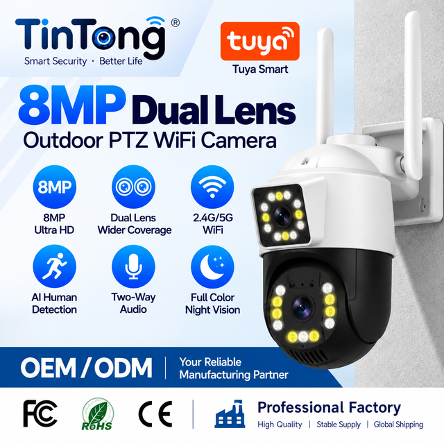 High Resolution Wifi 4K 6Mp 8Mp Outdoor Security Camera with Long Range Full Color Night Vision Wifi Powered Built-in Mic Camera