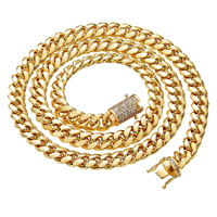 Chaîne cubaine Miami en acier inoxydable plaqué or 18 carats, largeur 10 mm, style hip-hop, avec micro-pavé de zircon et fermoir, pour hommes – Vente flash