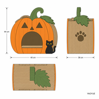 Maison pour chat en carton ondulé en forme de citrouille, griffoir et tanière d'intérieur avec boule en pompon