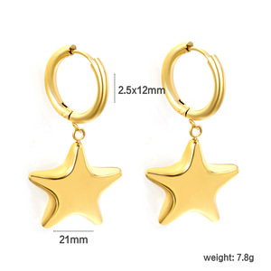 Pendientes de Aro con Forma de Estrella y Corazón, Chapados en Oro, Joyería de Moda para Mujer, Acero Inoxidable, Diseño Simple, Pendientes Modernos para Uso Diario - Product Image 5